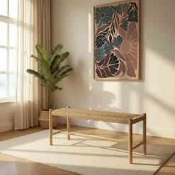 New Drawer VICTOR Banc en corde tressée et bois L90cm