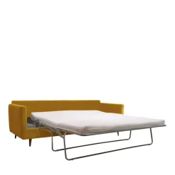 Best Drawer VILLABON Canapé convertible 4 places en velours pieds bois foncé
