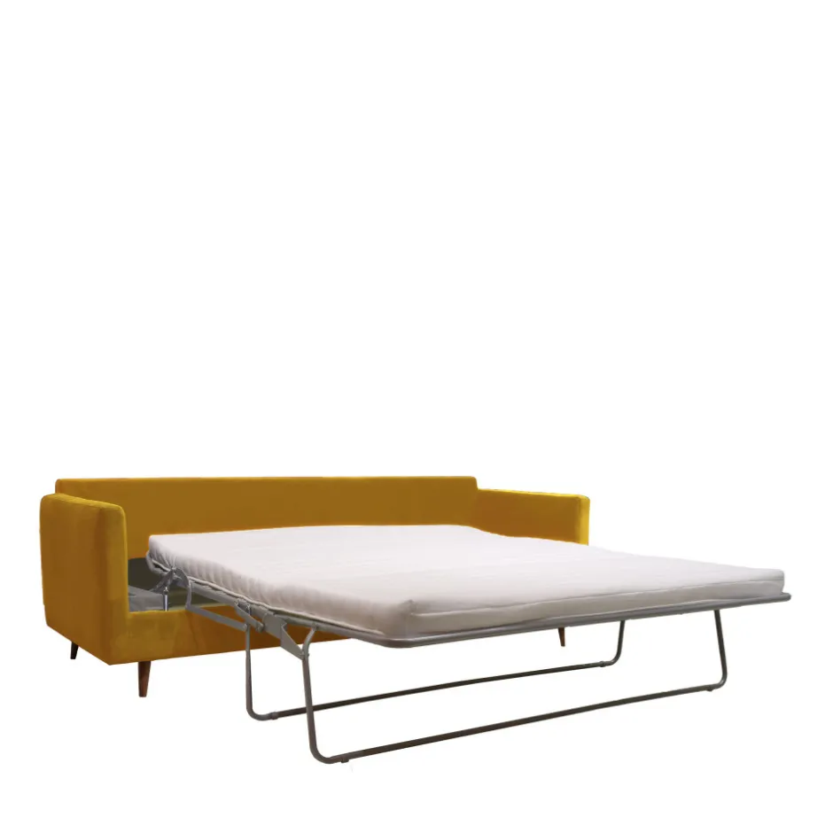 Drawer VILLABON Canapé convertible 3 places en velours pieds bois foncé