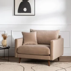 Discount Drawer VILLABON Fauteuil XL en velours pieds bois foncé
