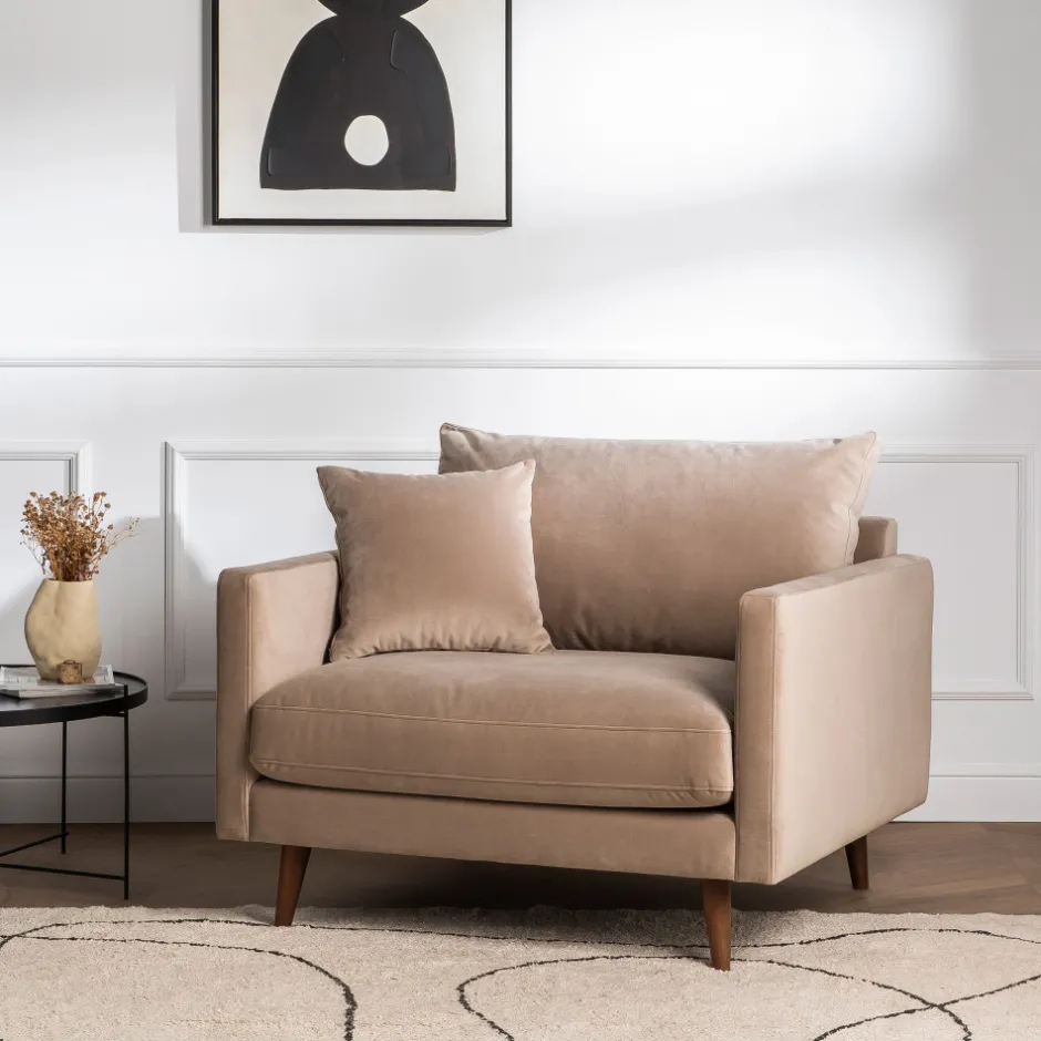 Discount Drawer VILLABON Fauteuil XL en velours pieds bois foncé