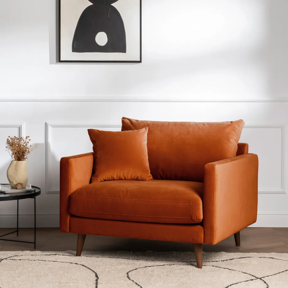 Discount Drawer VILLABON Fauteuil XL en velours pieds bois foncé