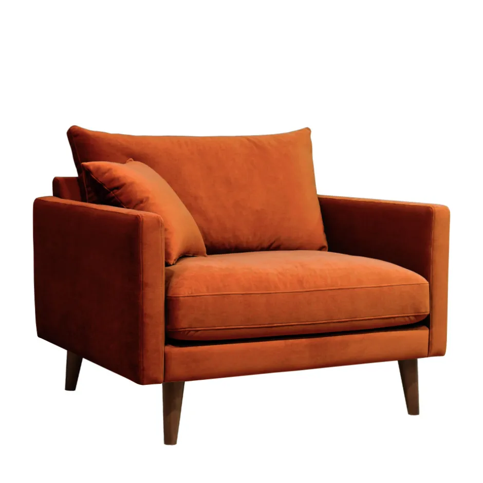 Discount Drawer VILLABON Fauteuil XL en velours pieds bois foncé