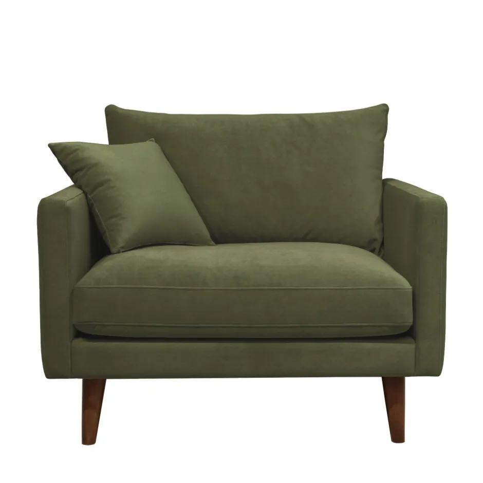Discount Drawer VILLABON Fauteuil XL en velours pieds bois foncé