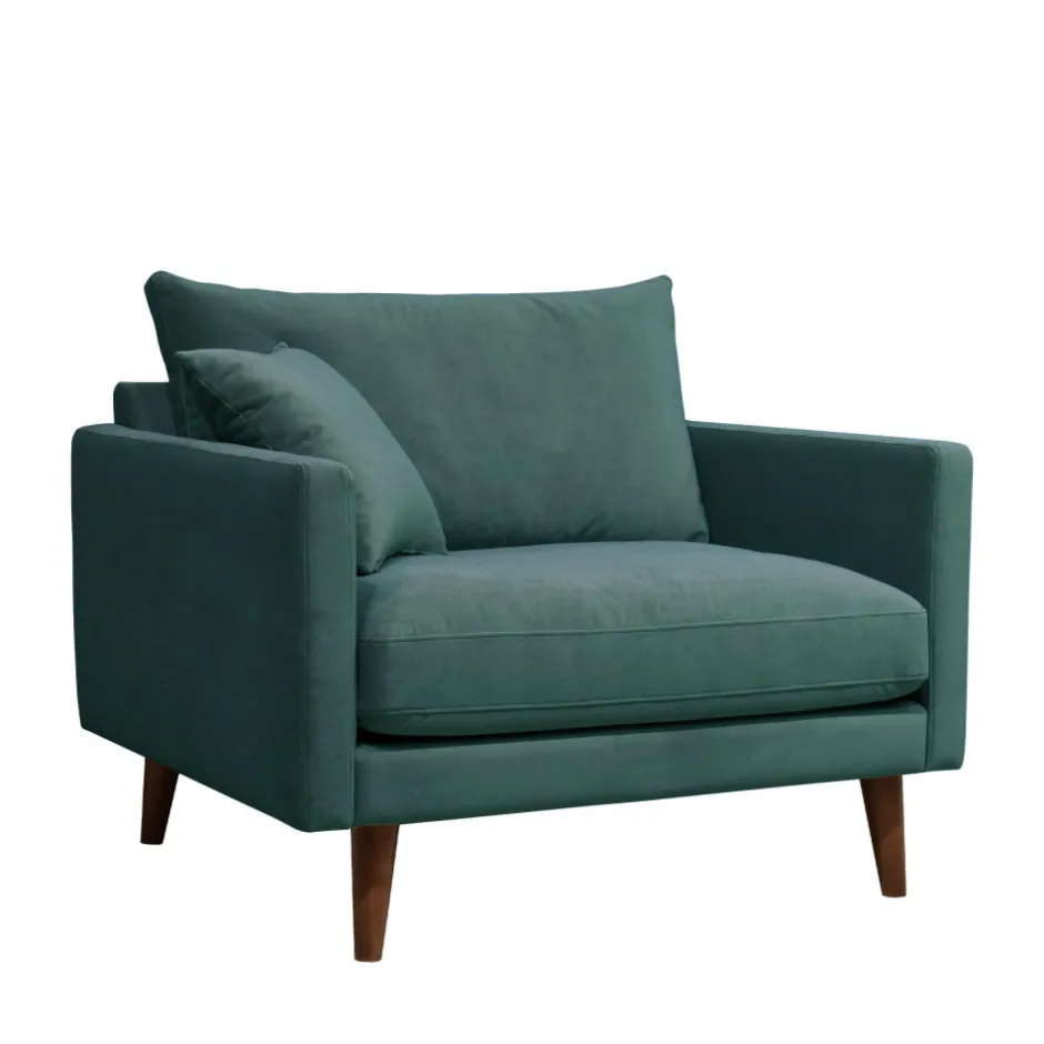 Discount Drawer VILLABON Fauteuil XL en velours pieds bois foncé
