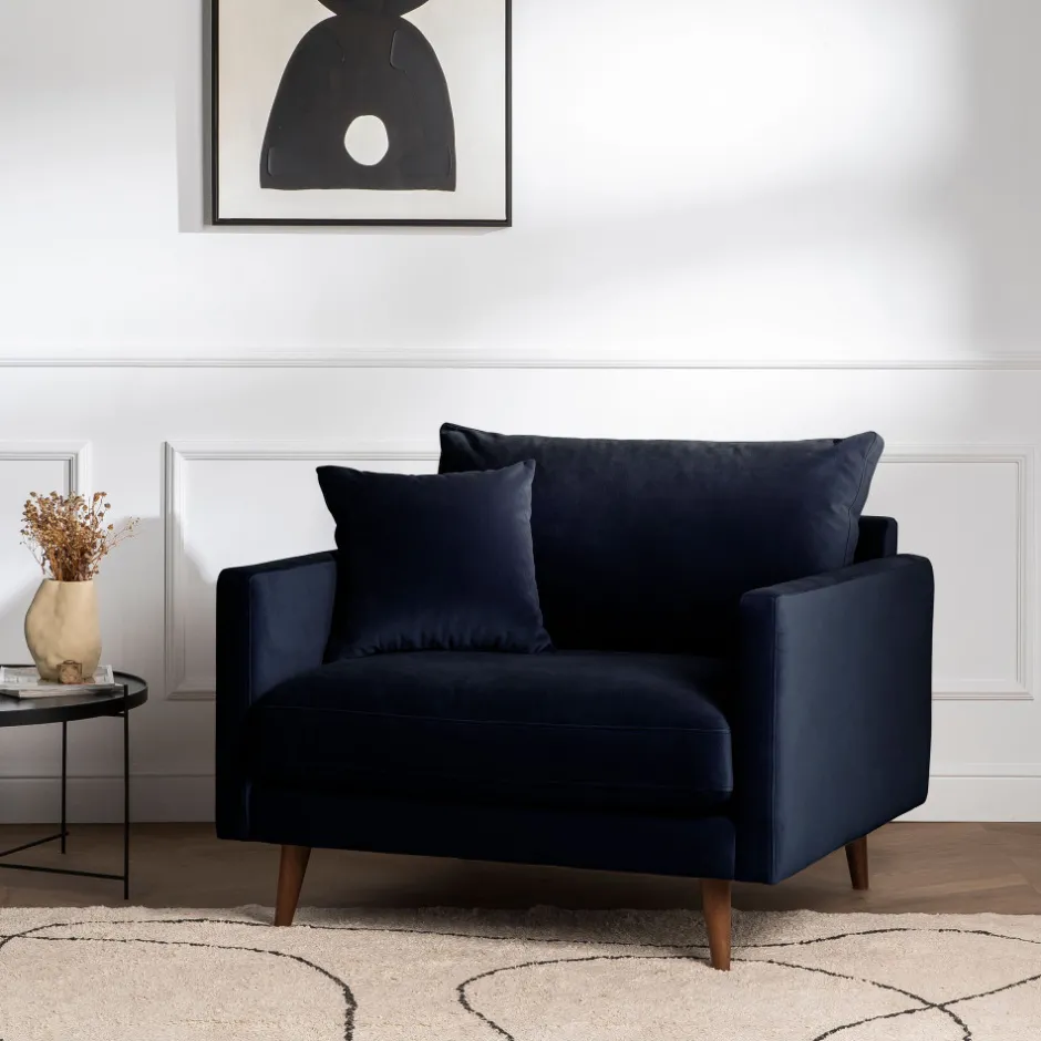 Discount Drawer VILLABON Fauteuil XL en velours pieds bois foncé