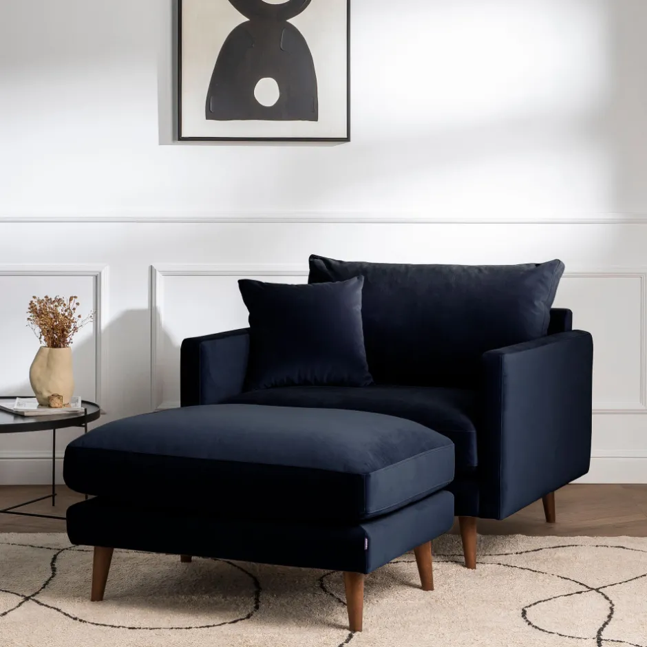 Discount Drawer VILLABON Fauteuil XL en velours pieds bois foncé