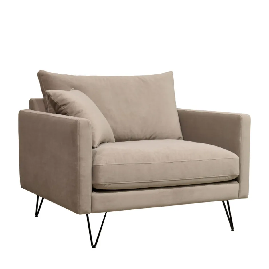 Clearance Drawer VILLABON Fauteuil XL en velours pieds épingles noirs