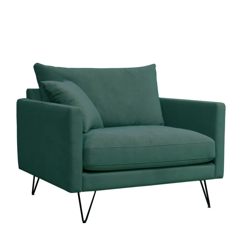 Clearance Drawer VILLABON Fauteuil XL en velours pieds épingles noirs