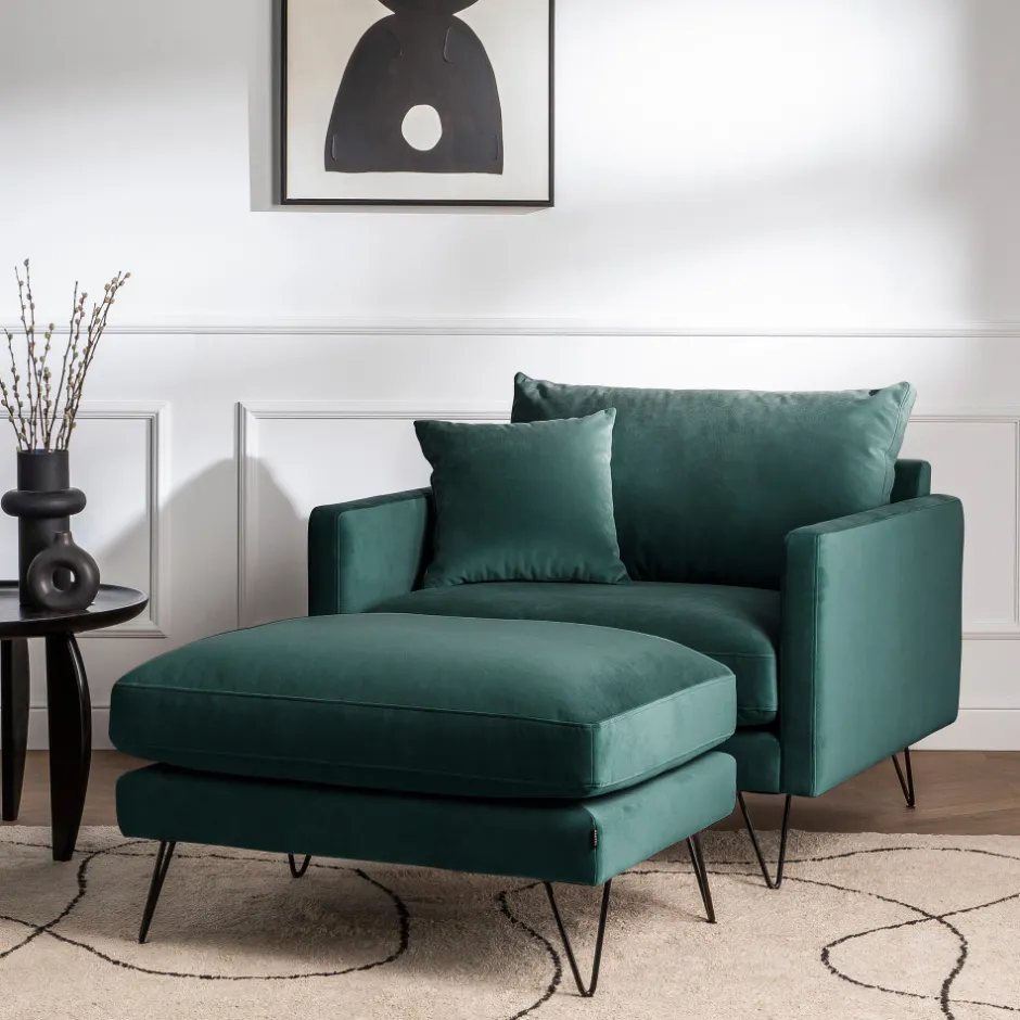Hot Drawer VILLABON Pouf en velours pieds épingles noirs