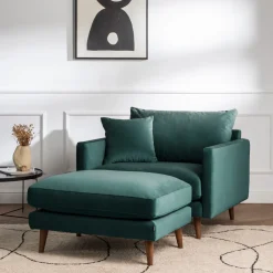 Clearance Drawer VILLABON Pouf en velours pieds bois foncé