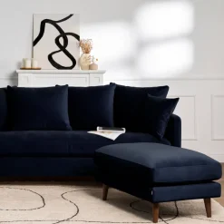 Clearance Drawer VILLABON Pouf en velours pieds bois foncé