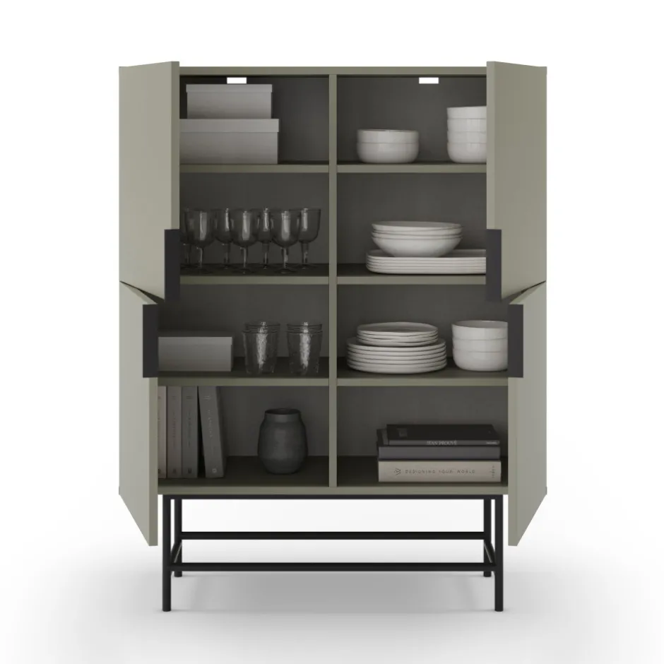 New No name VINTARA Buffet haut 4 portes en bois et métal H128cm