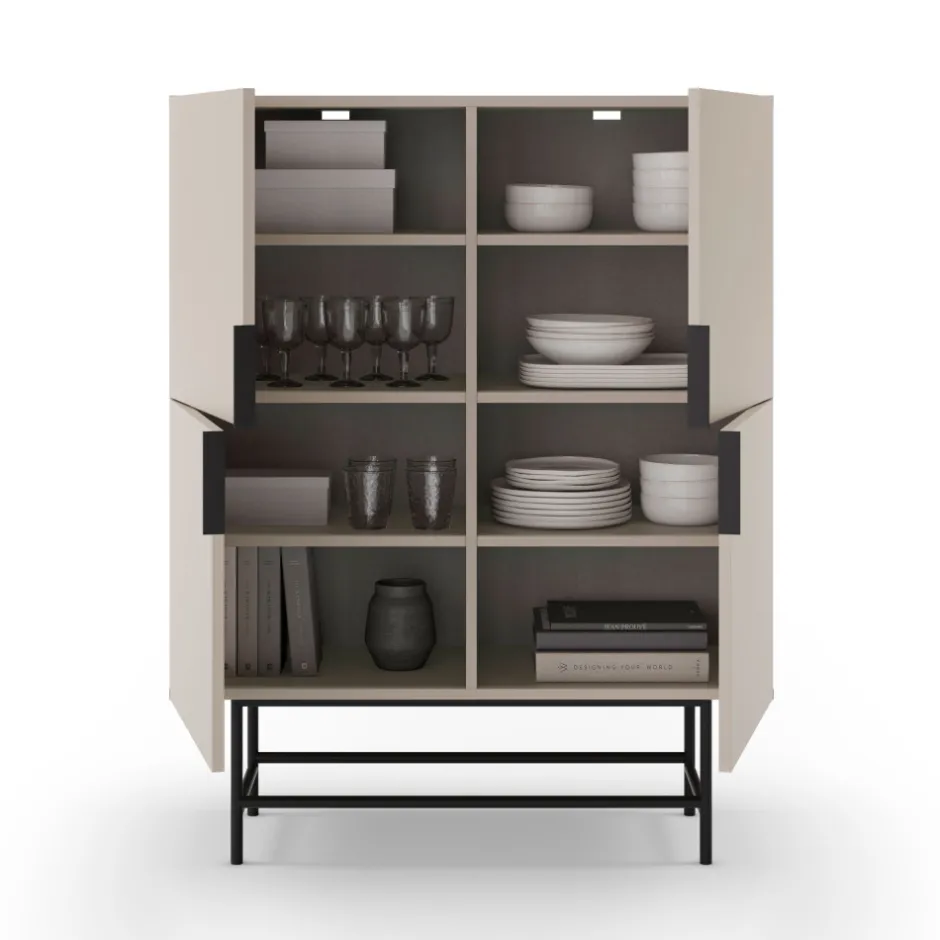 New No name VINTARA Buffet haut 4 portes en bois et métal H128cm
