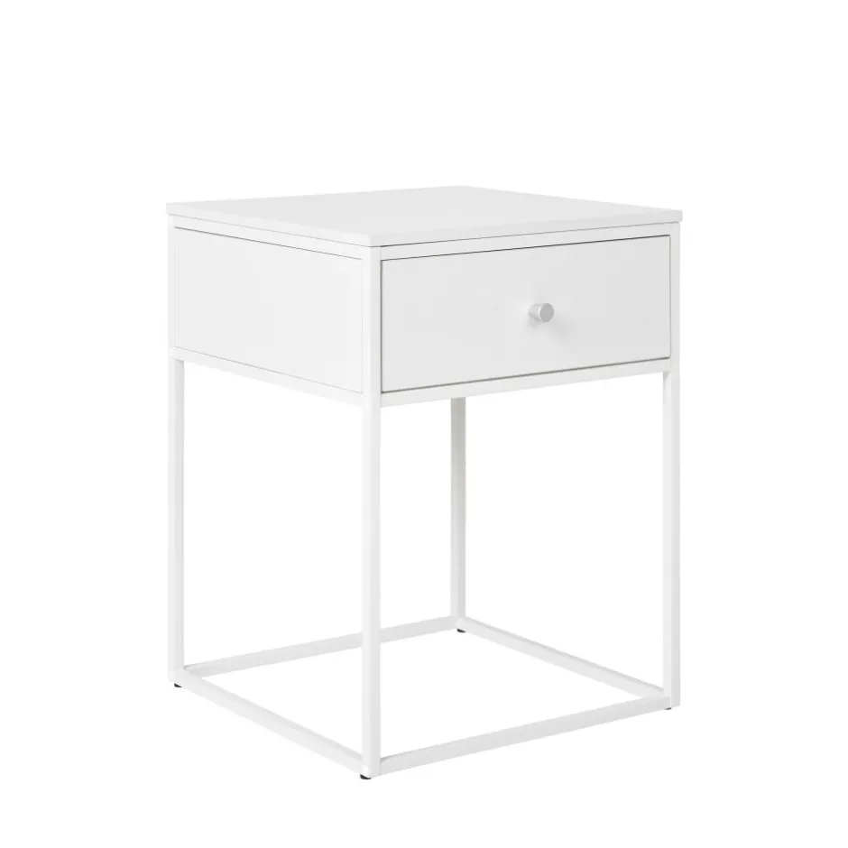 Hot House Nordic VITA Table de chevet avec tiroir en bois et métal blanc