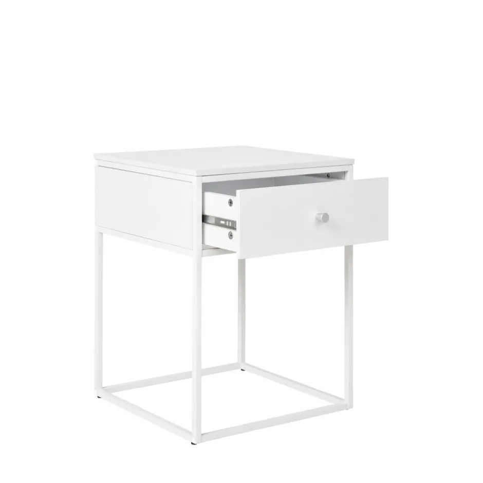 Hot House Nordic VITA Table de chevet avec tiroir en bois et métal blanc