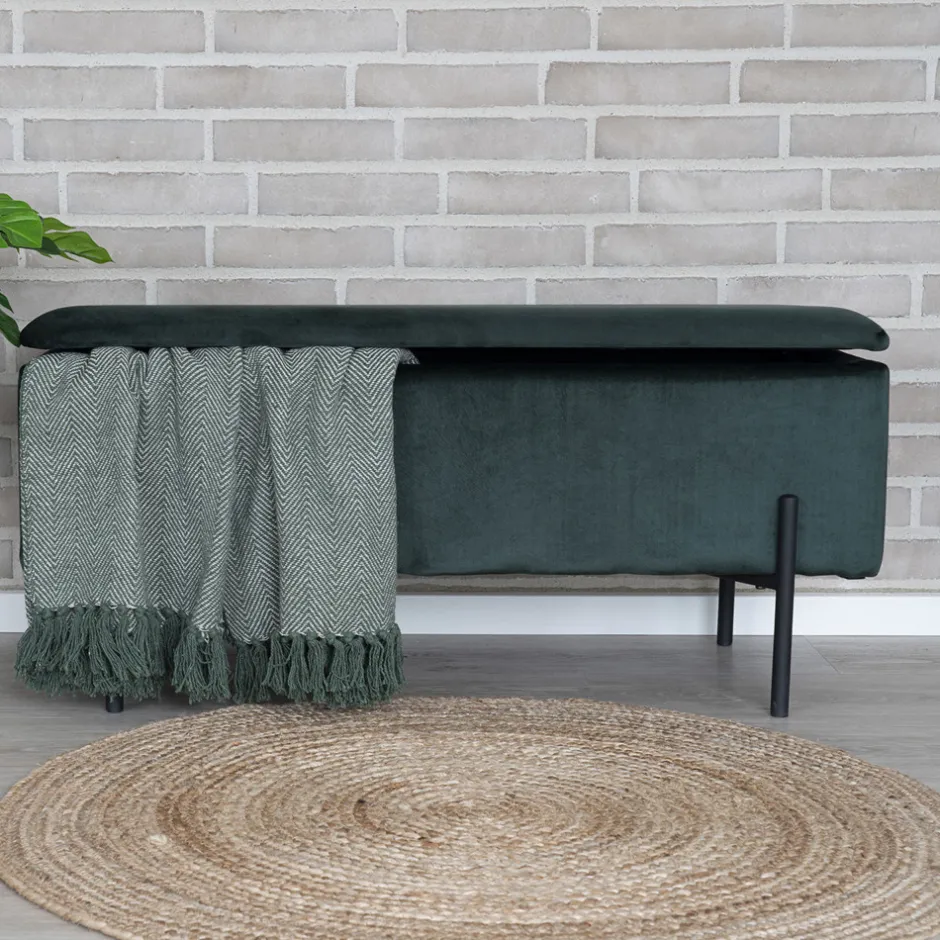 Clearance House Nordic WATFORD Banc avec coffre de rangement en velours et métal