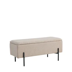 Best House Nordic WATFORD Banc coffre en tissu bouclette et métal L95cm