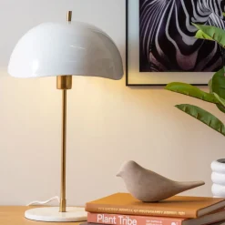 Online Leitmotiv WAVED DOME Lampe à poser en métal et marbre