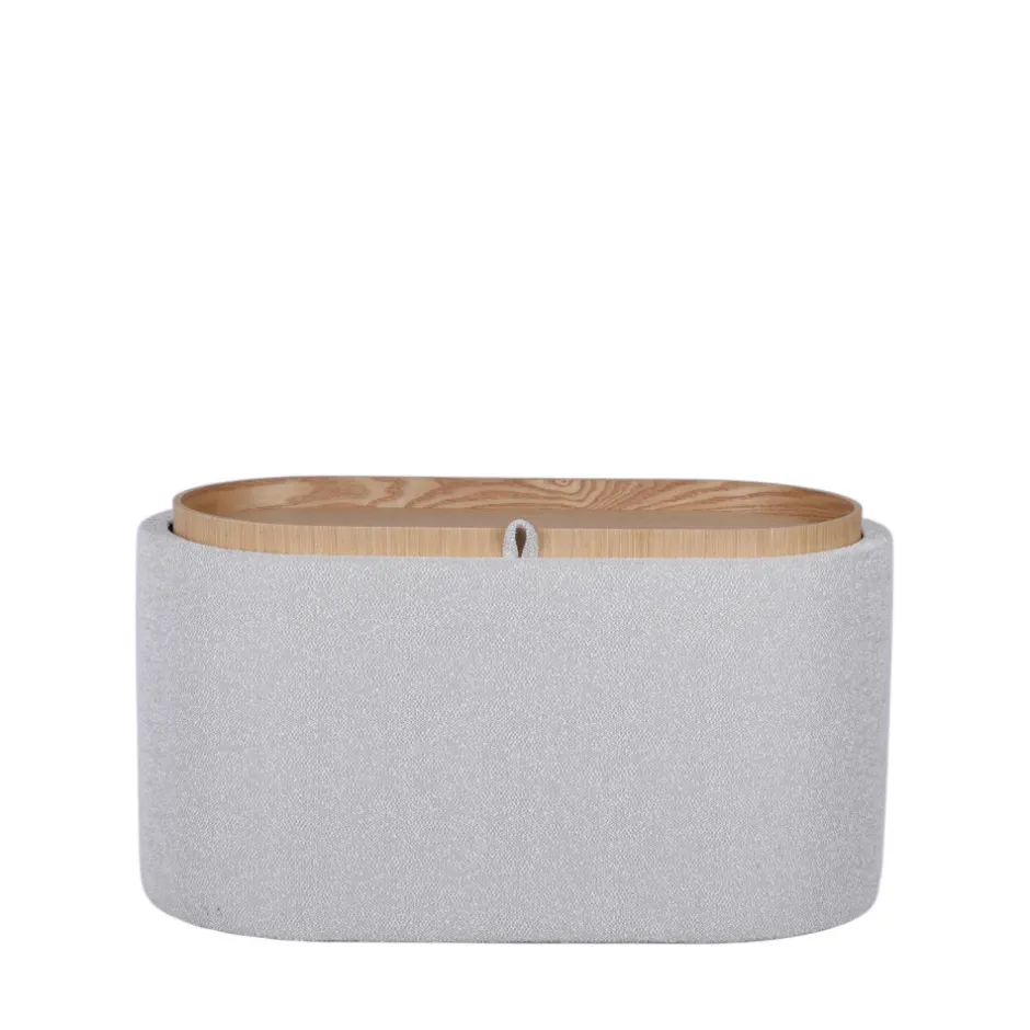 Discount Drawer ZOÉ Banc ovale en tissu avec plateau et rangement L77cm