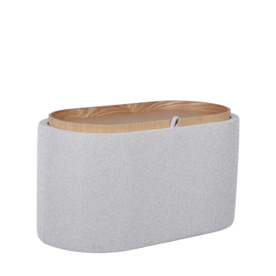Discount Drawer ZOÉ Banc ovale en tissu avec plateau et rangement L77cm