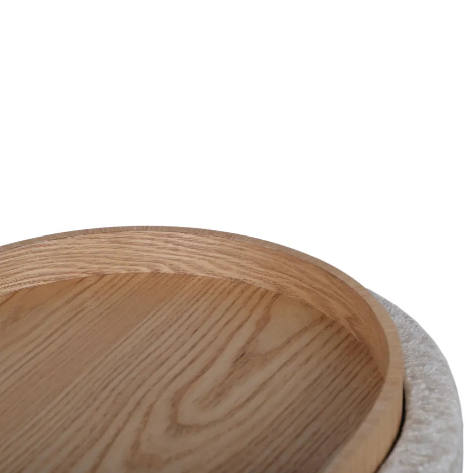 Discount Drawer ZOÉ Banc ovale en tissu avec plateau et rangement L77cm