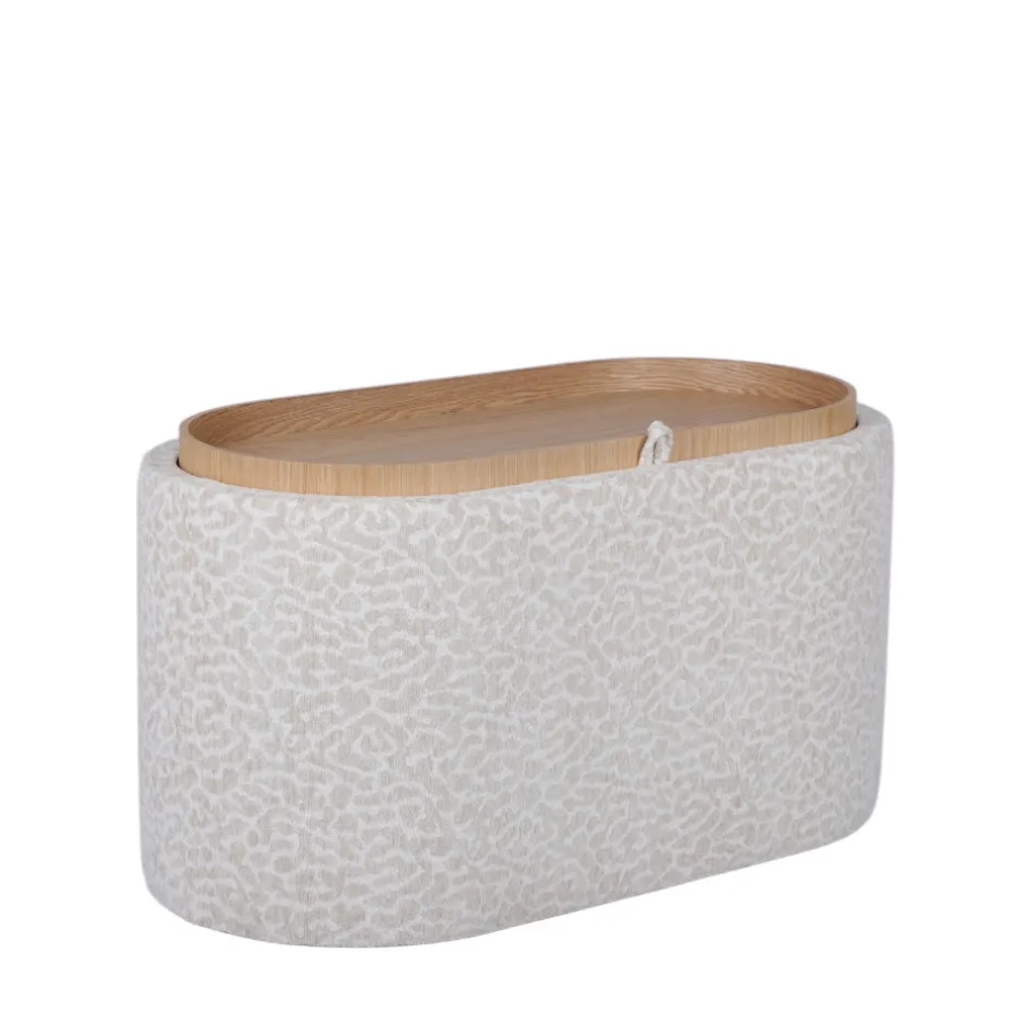Hot Drawer ZOÉ Banc ovale imprimé animal avec plateau et rangement L77cm