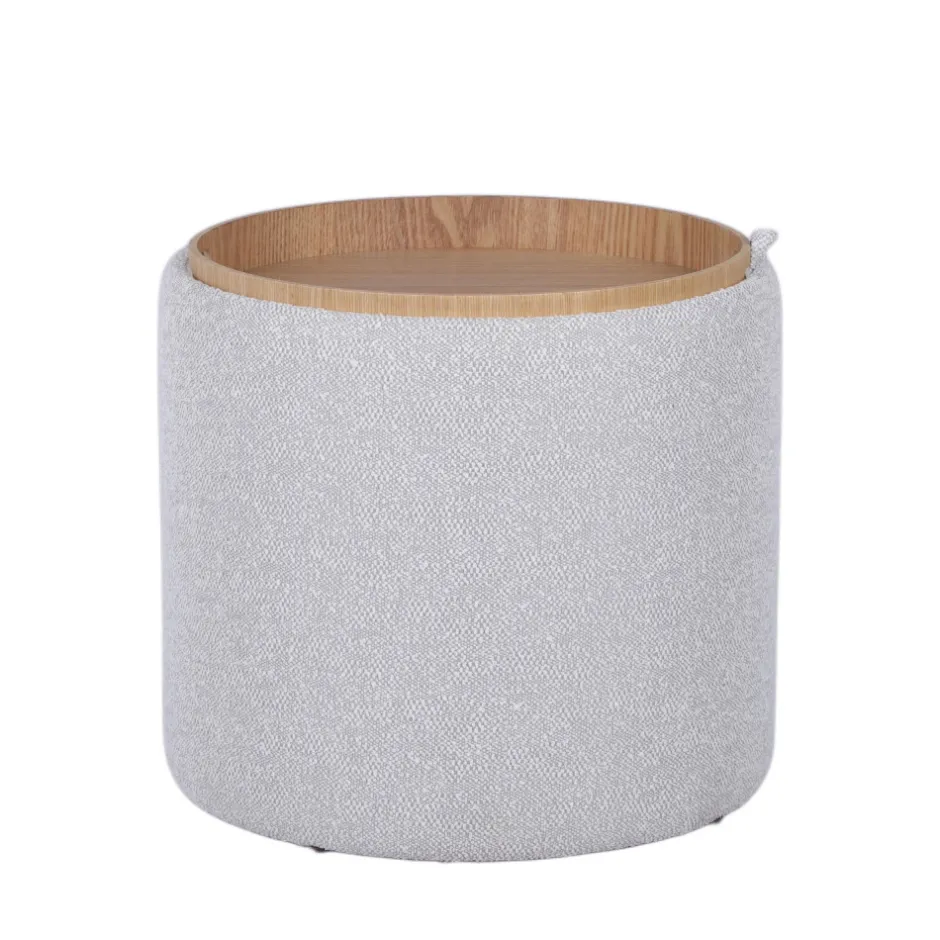 Drawer ZOÉ Pouf rond en tissu avec plateau et rangement ø40cm