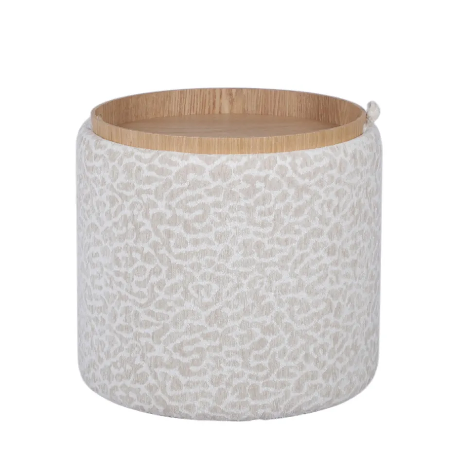 Clearance Drawer ZOÉ Pouf rond imprimé animal avec plateau et rangement ø40cm
